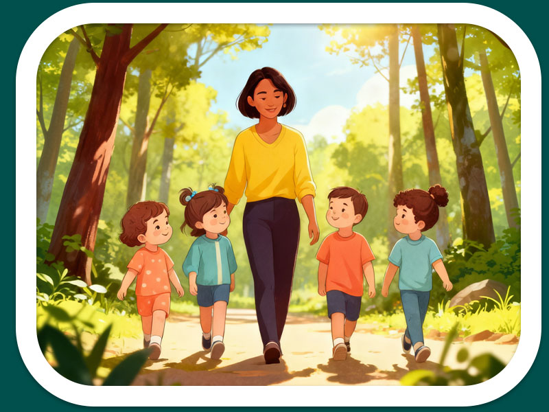 Kids exploring the forest on a field trip